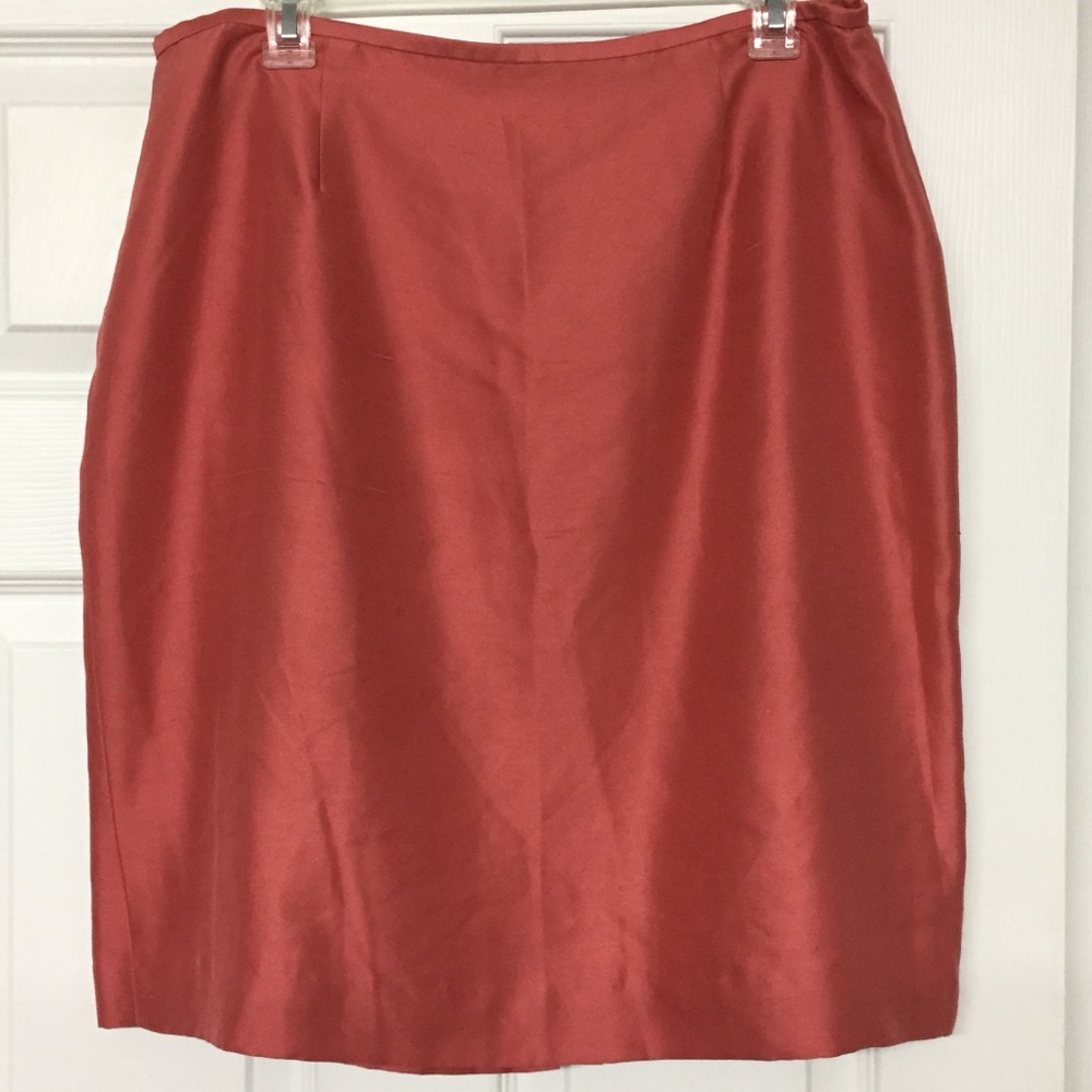 100% Silk Coral Spice Straight Marrakesh Natural Textured Skirt NWT Sz 16